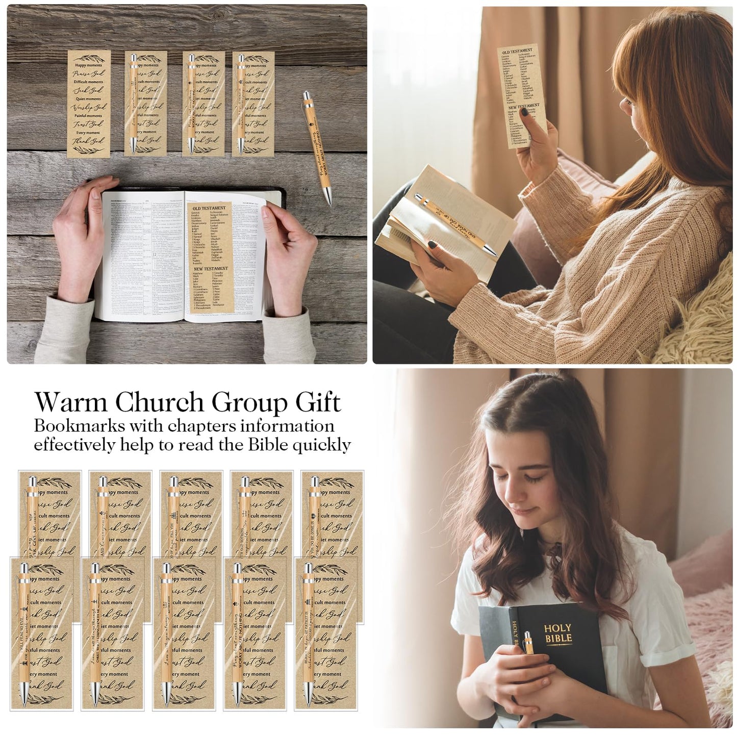 Spakon 100 Sets Fathers Day Gifts for Church Christian Pens Bulk Bible Verse Pen Religious Double Sided Emergency Numbers Bookmark for Men Women Sunday School