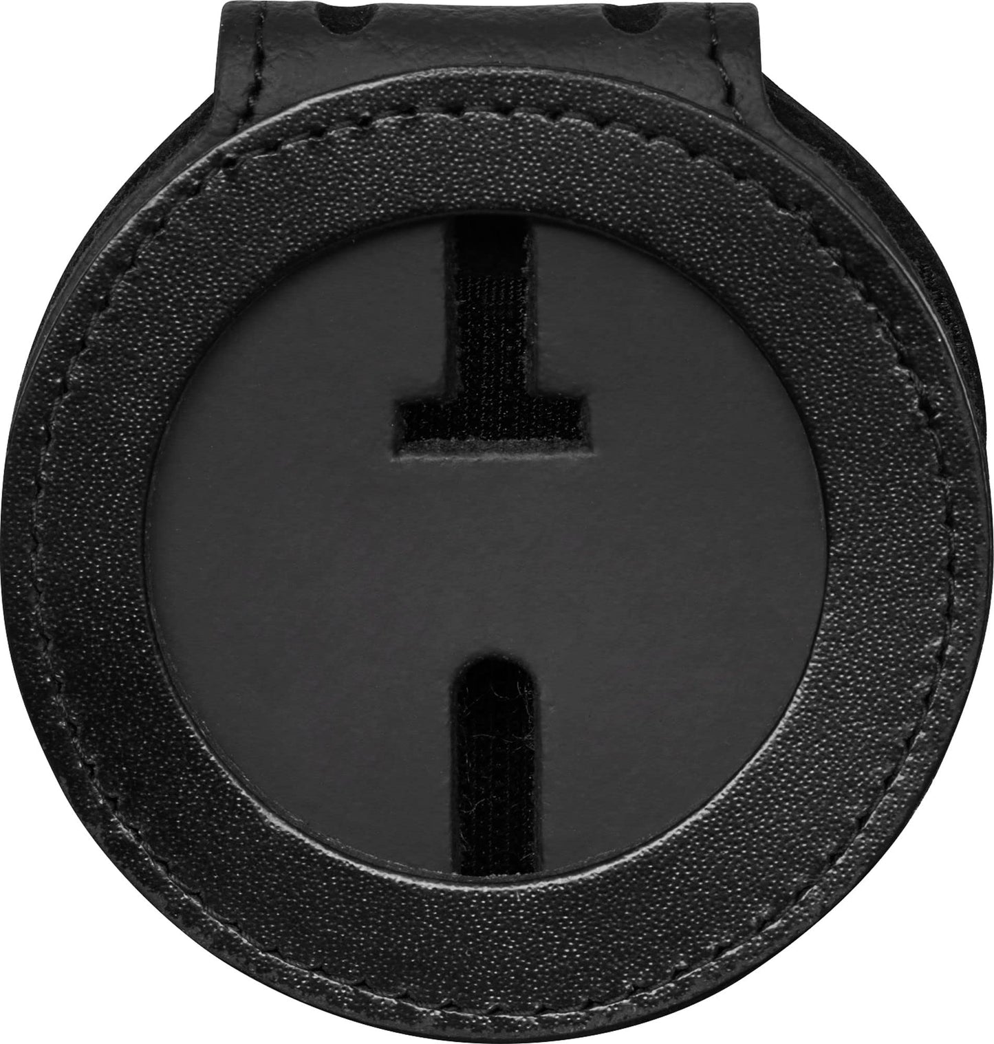 Perfect Fit Texas Belt Clip Badge Holder 2 Inch Round with Neck Chain Black Leather (Cutout 94)