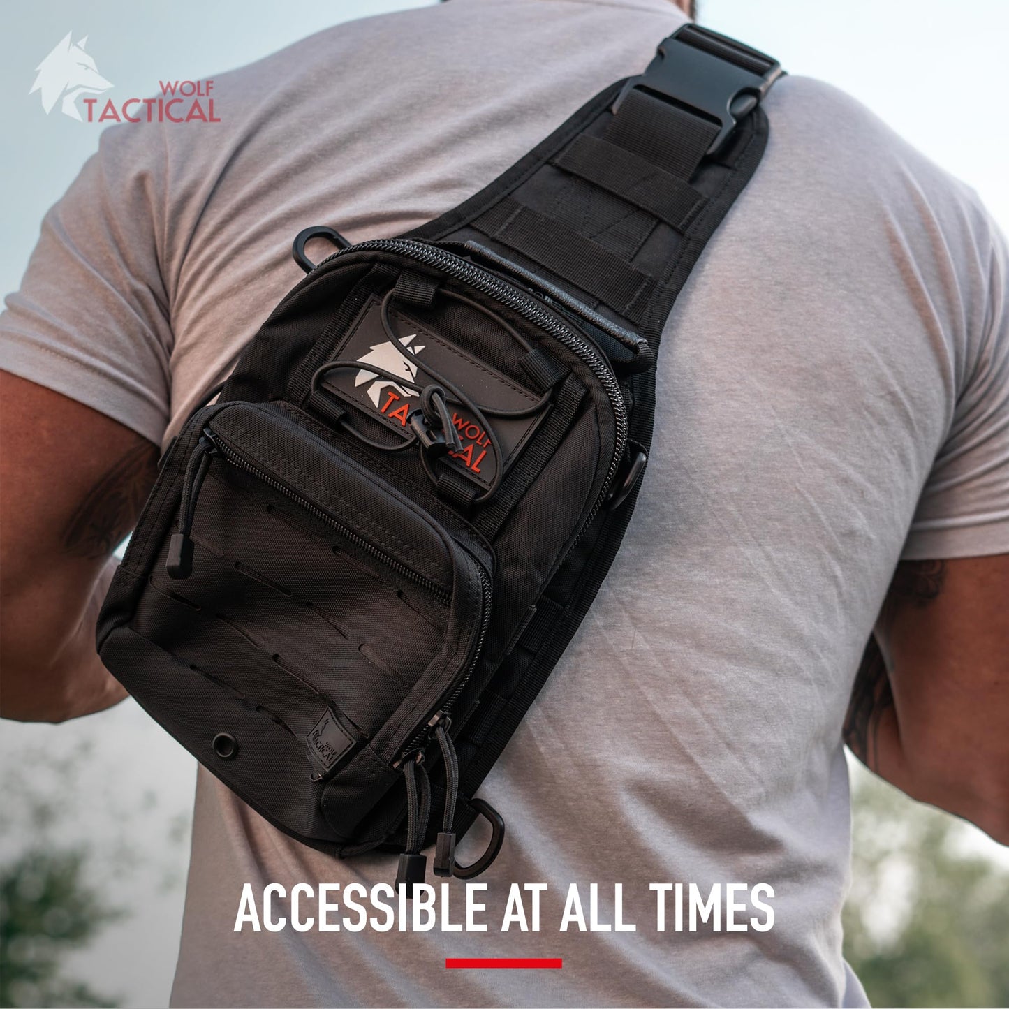 WOLF TACTICAL EDC Sling Bag - Concealed Carry Sling Pack with Laser-Cut MOLLE, Lightweight Tactical Crossbody for Range, Hiking, Travel & Daily Preparedness (Black)