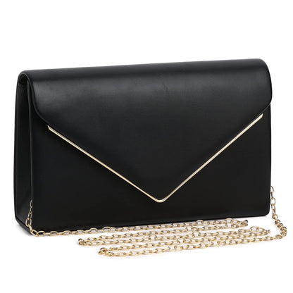 Labair Chic Vegan Leather Clutch Purse Envelope Clutch Bag for Women Evening Wedding Party Formal Purse Handbag. (Black)