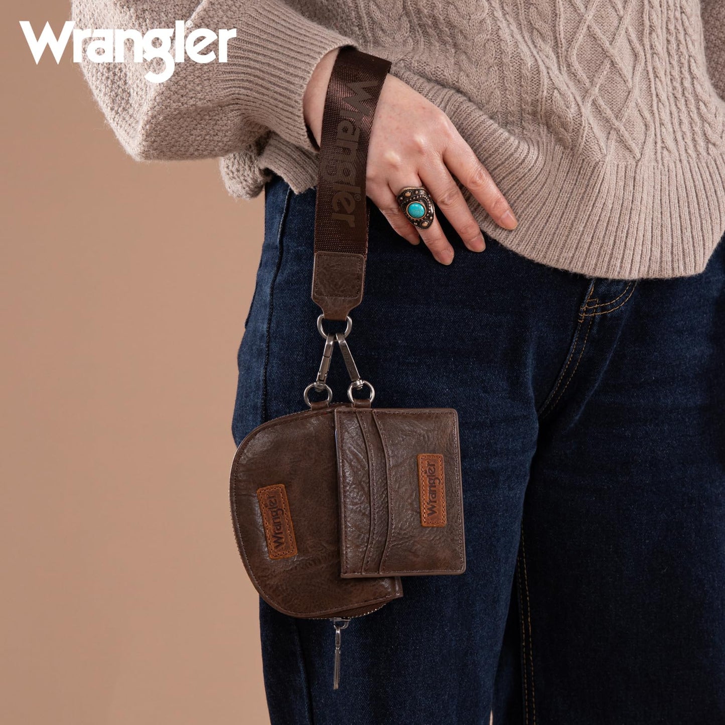 Wrangler KeyChain Wallet Wristlet Wallets for Women Dual Pouch Wristlet with Zipper Womens Credit Card Holder Wallet