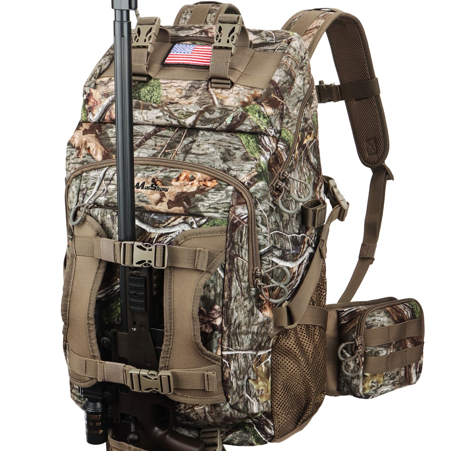 MoiShow Hunting Backpack, Outdoor Hunting Pack with Rifle Holder, Hunting Backpacks for Men, Hunting Bag with Waterproof Rain Cover