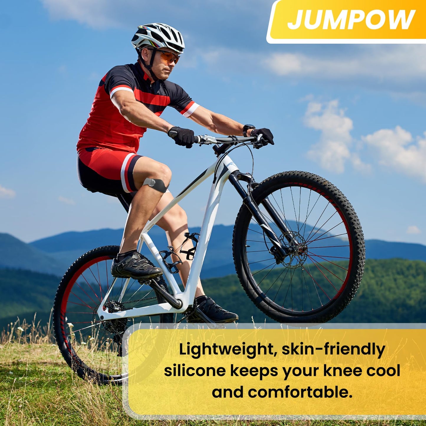 JUMPOW Patellar Tendon Support Strap - 2 Pack Adjustable Non-Slip Patella Band Stabilizer Silicone Knee Brace for Hiking, Running, Jumpers Knee, Tendonitis, Basketball, Squats, Black