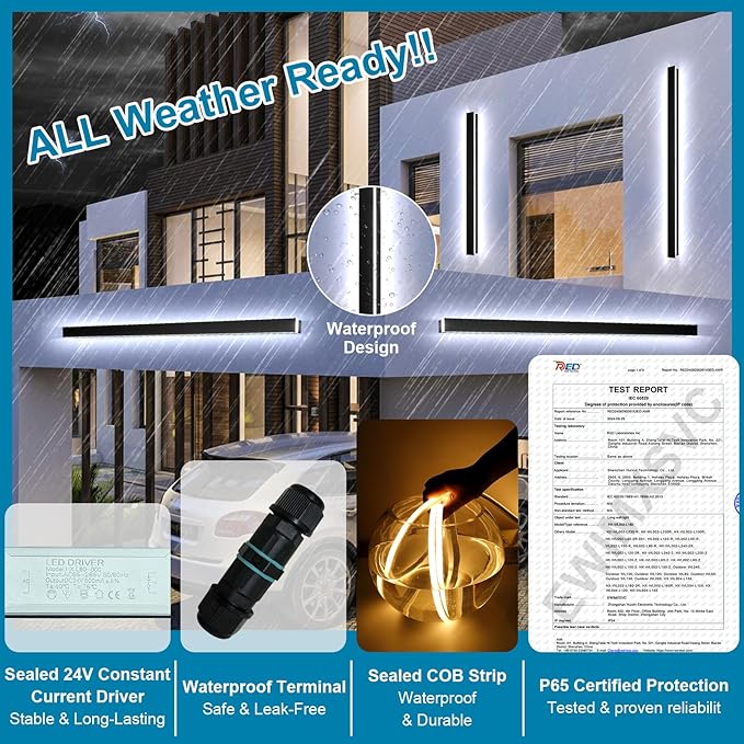 92.5inch Modern Exterior Lighting Fixtures, Waterproof IP65 Linear Outdoor Wall Sconce, Black LED Porch Lights Outdoor 2700k-6500k Dimmable Long Outside Lights for House Fashion Store