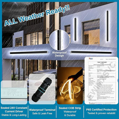 92.5inch Modern Exterior Lighting Fixtures, Waterproof IP65 Linear Outdoor Wall Sconce, Black LED Porch Lights Outdoor 2700k-6500k Dimmable Long Outside Lights for House Fashion Store