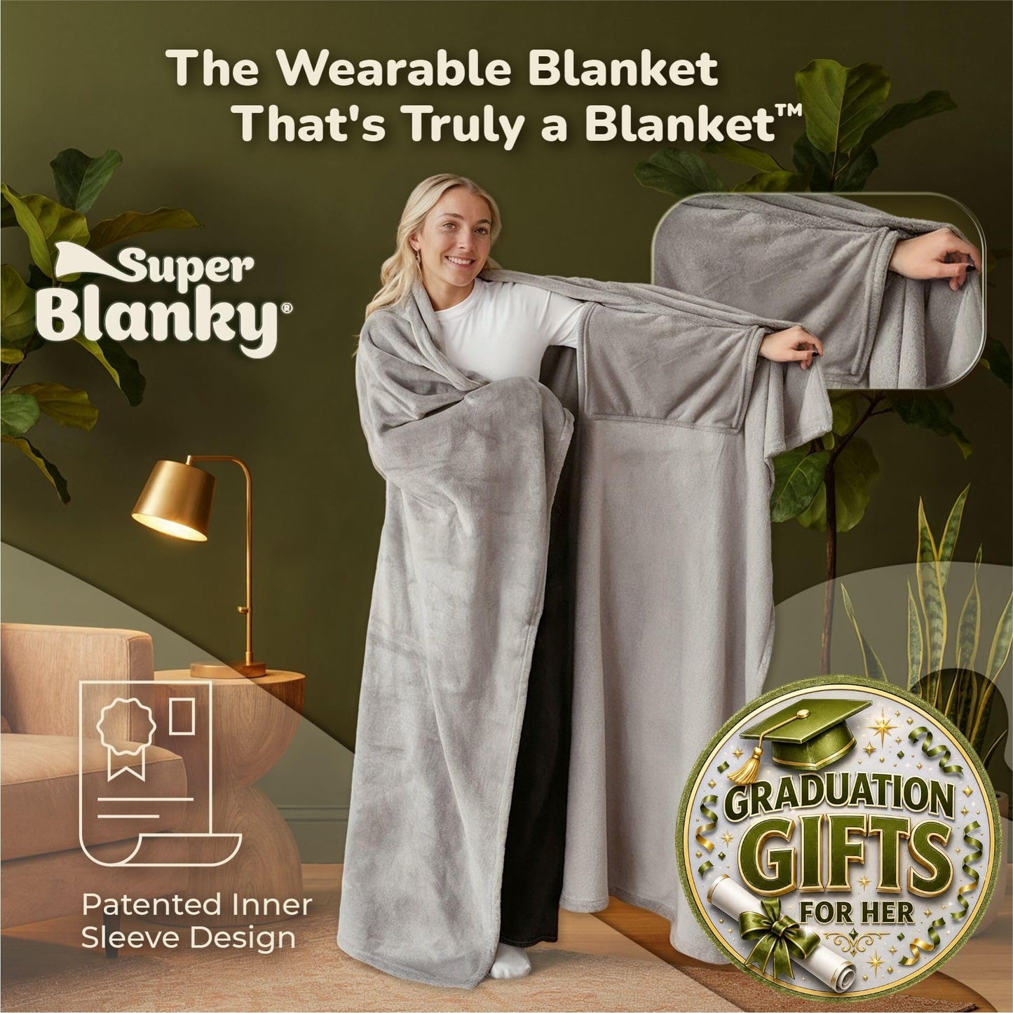 Super Blanky Wearable Blankets for Women, Comfy Wearable Blanket Men, Cozy Gifts for Women, Dorm Room Essentials, Graduation Gift for Her Girlfriend, Gifts for Wife Birthday Gift Ideas, Aspen Gray