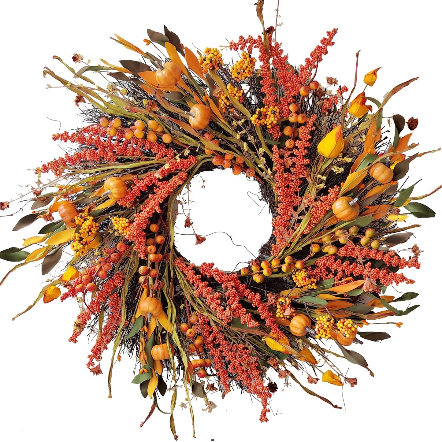 WANNA-CUL 24In Fall Harvest Wreath for Front Door Autumn Thanksgiving Decor