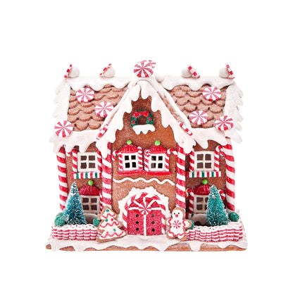KPCB Gingerbread House Decorations - Gingerbread Decor 8.7 inches - Classic Christmas Village Figurines with Detailed Handcrafted Elements - Table Centerpiece Cookie Holiday Decor