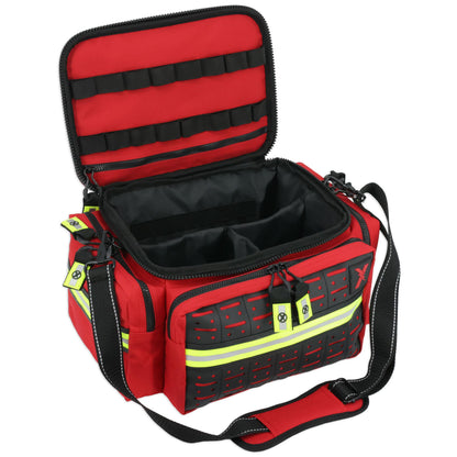 Lightning X Mid-Sized First Responder EMT Bag | LXMB25 | Fully Stocked w/ 240+ First Aid, EMS & Trauma Supplies - RED