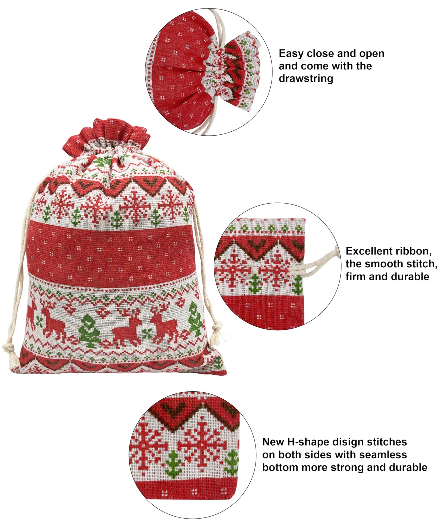 Jexila 24PCS Christmas Burlap Gift Bags 6X9 Inch Large Christmas Drawstring Goody Candy Treat Bags Reusable Christmas Linen Party Favor Pouch Jute Holiday Small Presents Wrapping Bags