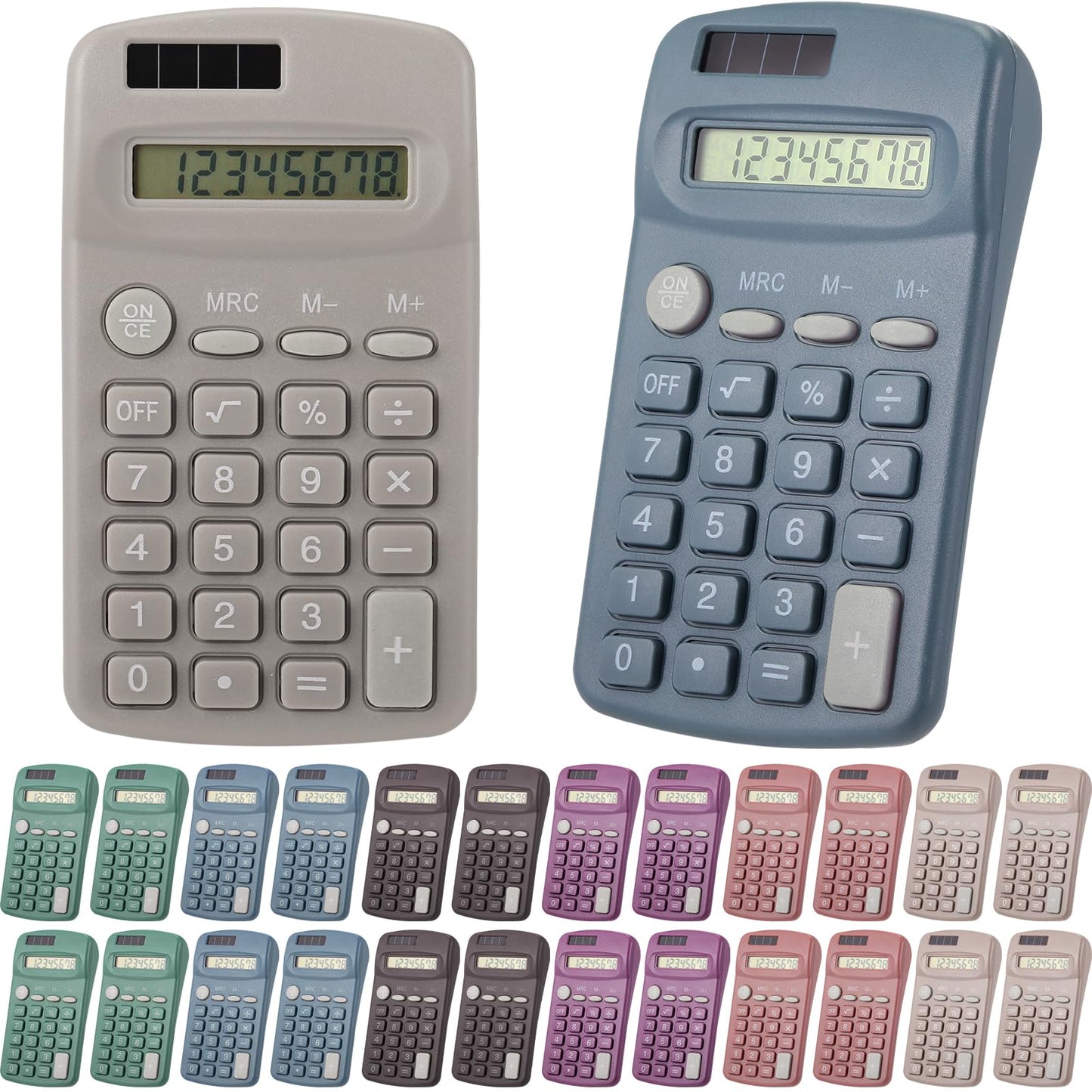 Tellegloww 24 Pcs Pocket Size Solar Calculators Bulk for Classroom Mini Basic Calculator Solar Battery Dual Power 8 Digit Display for Kids Student School Office Accounting Tool