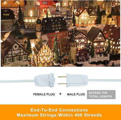 4 Pack Accessory Cord with LED Night Light Bulbs - White Cord with On/Off Switch Plugs - C7 led Bulb Warm White with Spare Fuse, for Holiday Decoration and Craft Village House Decoration