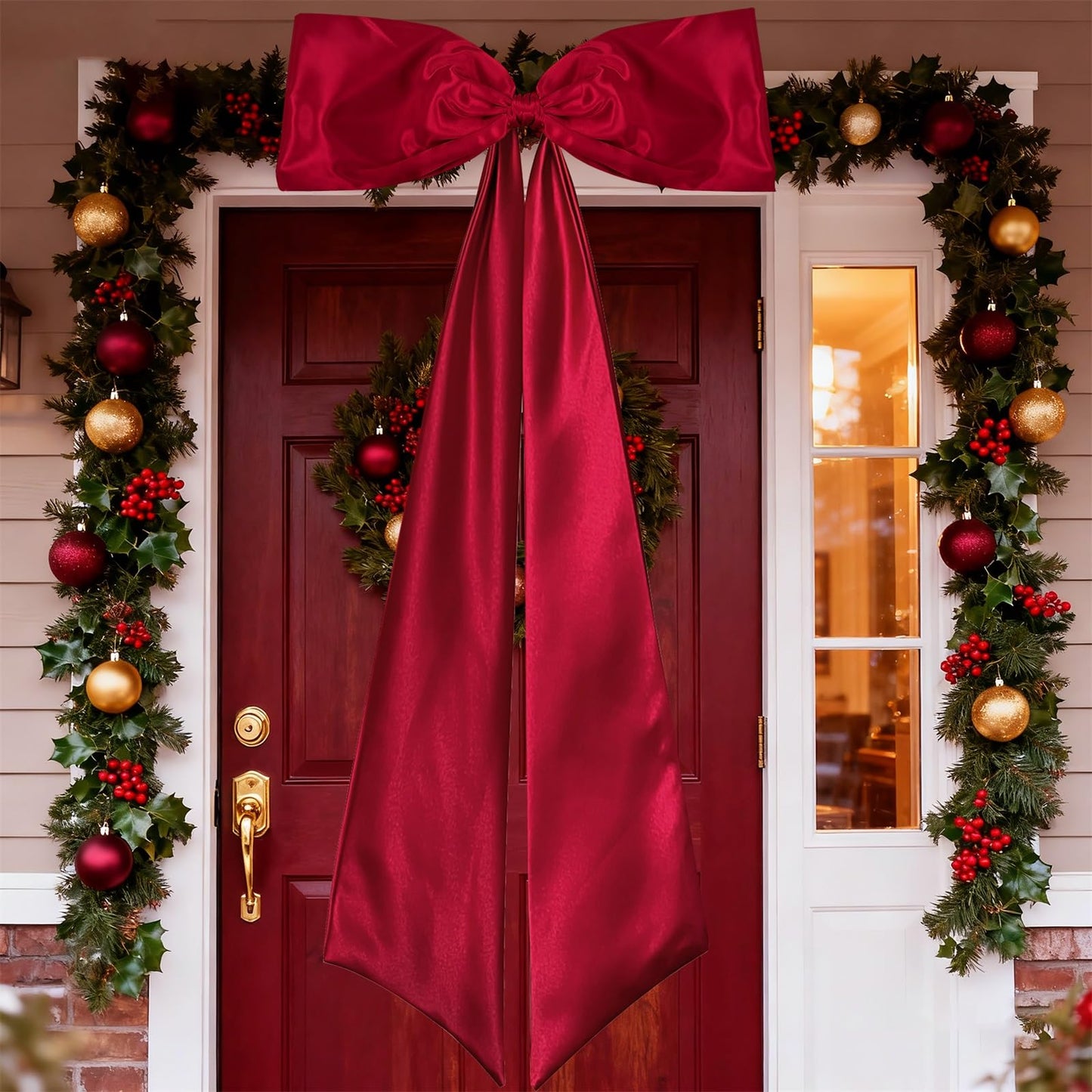 Large Christmas Bows for Tree - 18 x 49 Inches Giant Bows Christmas Tree Topper Decorations Big Satin Ribbon Bow for Tree Topper Wreath Wall Backdrop Holiday Birthday Party Decor