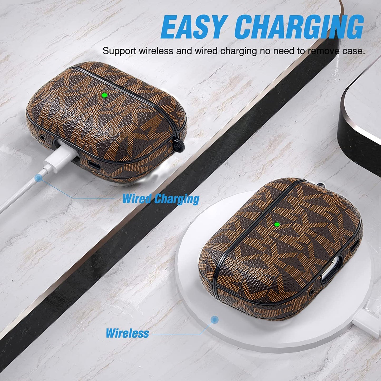 TANGABA AirPods Pro 2nd Generation Case, Full-Protective PU Leather Cover with Front LED Visible, Brown