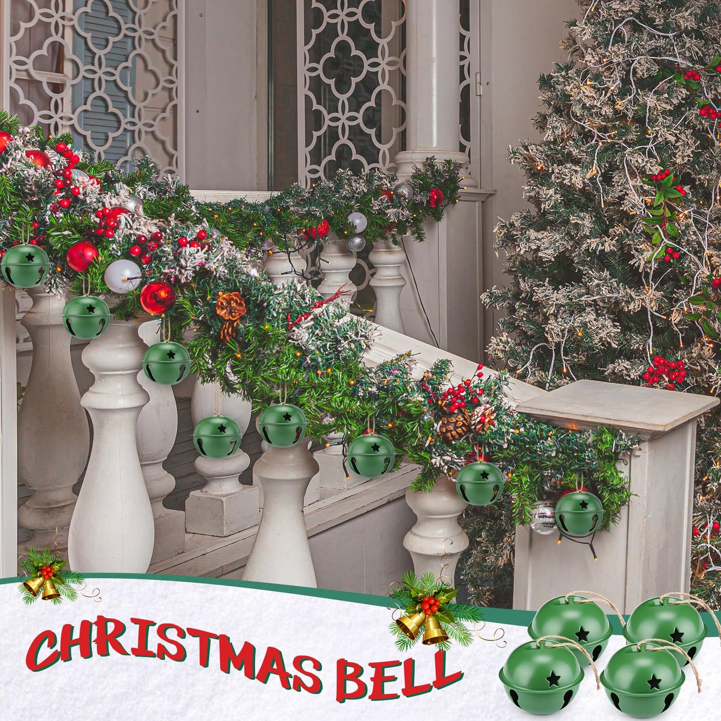 Zhengmy 8 Pcs Jumbo 3.15'' Christmas Star Cutouts Bells for Craft Large Bells Xmas Ornament Christmas Tree Decor (Green)