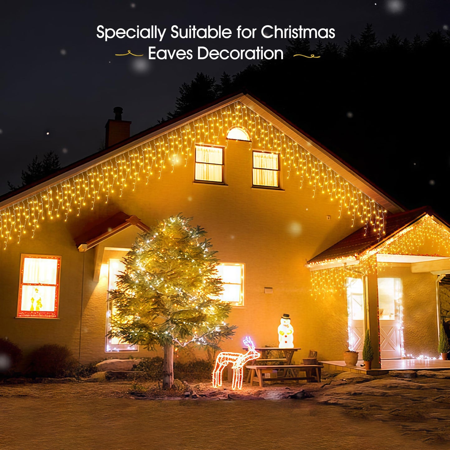 WBao Christmas Lights Outdoor, 432 LED 33FT Icicle Lights with 81 Drops, Remote Control, 3 Timer Settings, 8 Modes, Waterproof, Connectable Fairy Lights for Wedding, Holiday Eaves Decor, Warm White