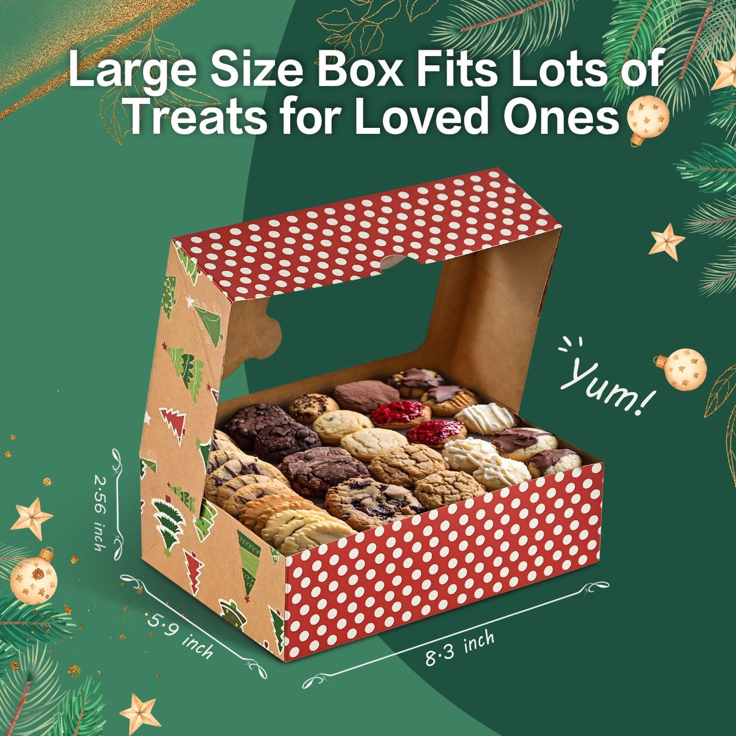 LORRIC Christmas Cookie Boxes, Large Holiday Treat Tins with Lids, Bakery Gift Boxes, Candy & Cookie Containers, Bulk 10 Pack Kraft