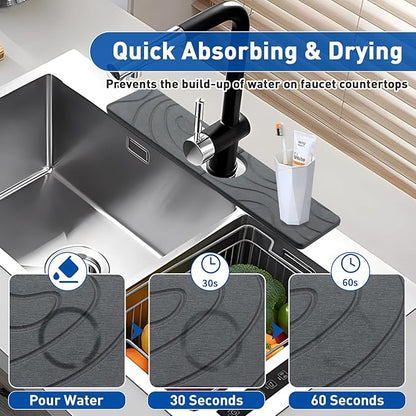 2 Pcs Faucet Mat for Kitchen Sink 15.74”×3.94” Diatomite Quick Dry Sink Splash