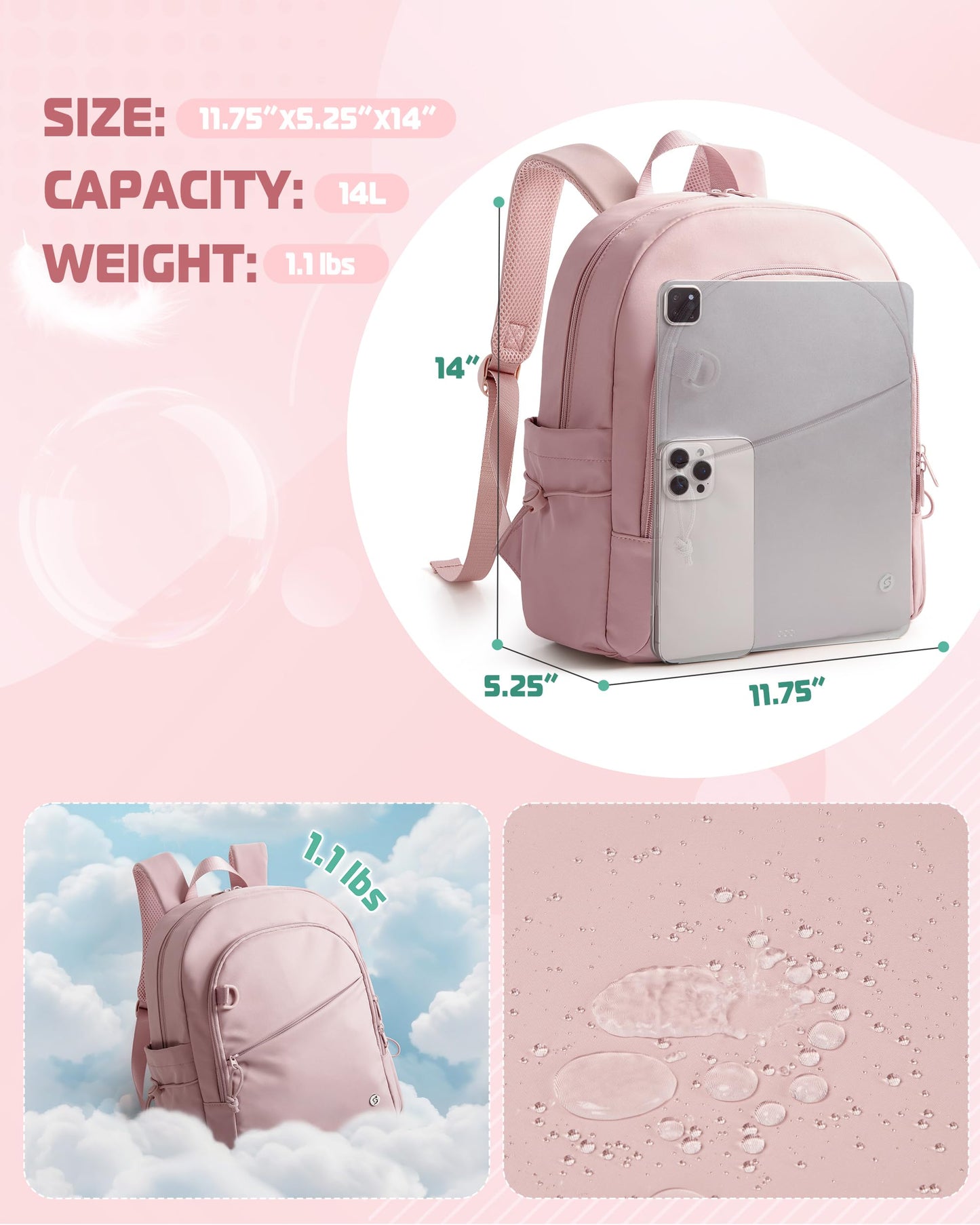 Smasrob Women Mini Backpack with Wet Pocket and RFID Blocking Pocket, Small Backpack Purse for Gym, Work, College or Travel, Pink