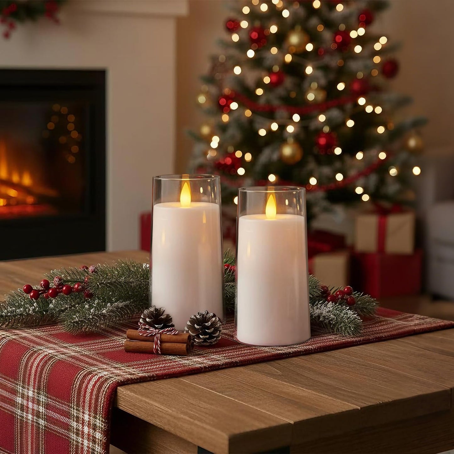 Raycare Flameless Electronic Pillar Candles with Remote Control and Timer- Battery Operated Realistic Flickering LED Fake Candle for Home, Wedding, Valentine's Day, Decor,White,Set of 2(3"x6"6")
