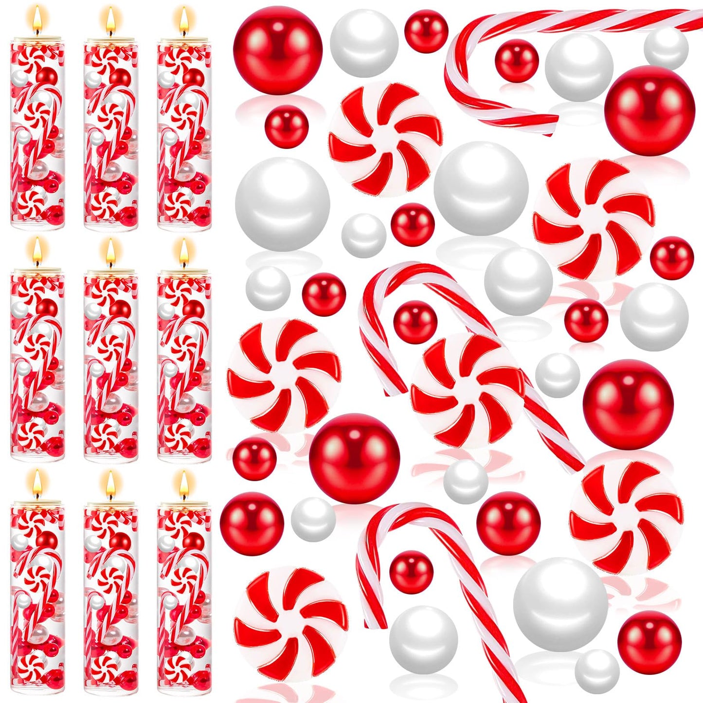 ZHWKMYP 480Pcs Christmas Vase Filler, Christmas Floating Vase Filler for Centerpieces, White and Red Candy Cane Decor Decorations