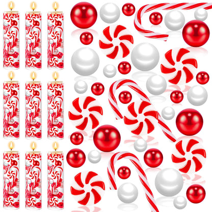 ZHWKMYP 480Pcs Christmas Vase Filler, Christmas Floating Vase Filler for Centerpieces, White and Red Candy Cane Decor Decorations