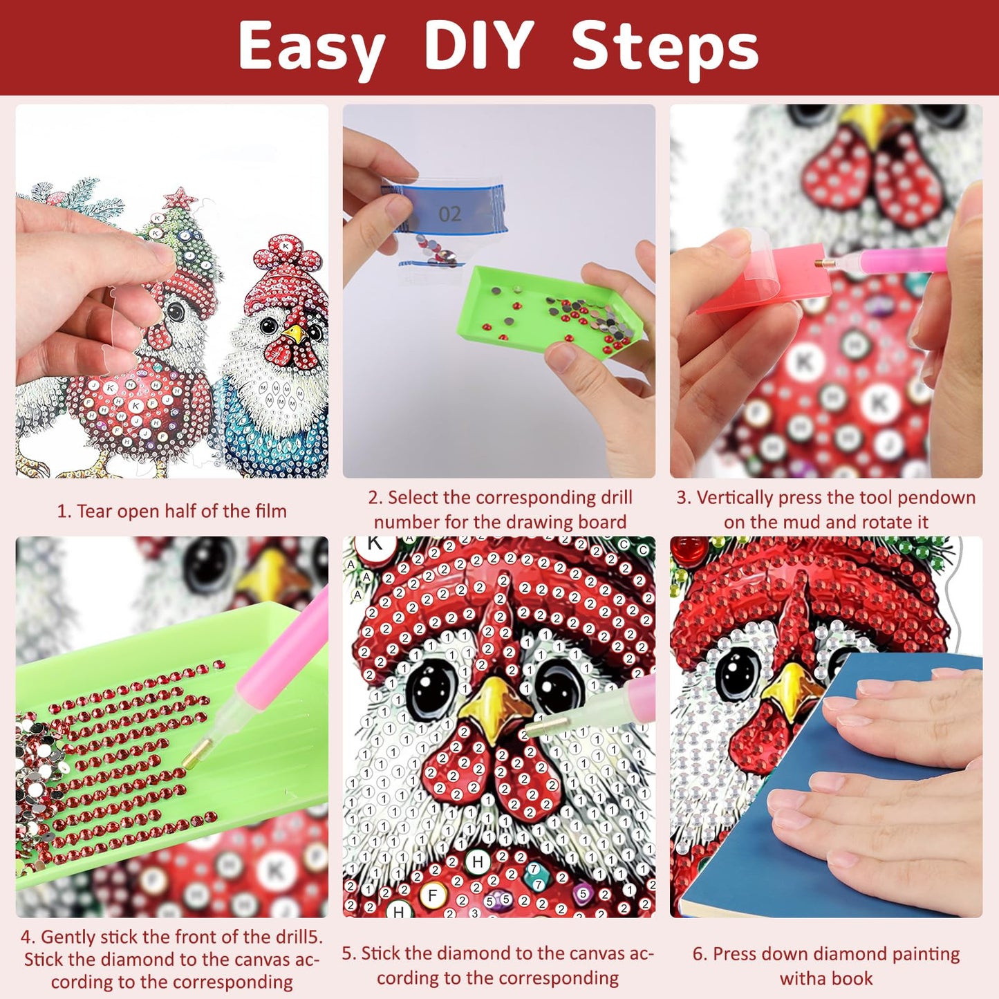 Genius maker Christmas Diamond Art Hanging Kits for Adults, Chicken Diamond Painting Pendant Kits, DIY Acrylic 5D Special Shaped Crystal Diamonds Gem Art Painting Ornament for Home Wall Decor Gift