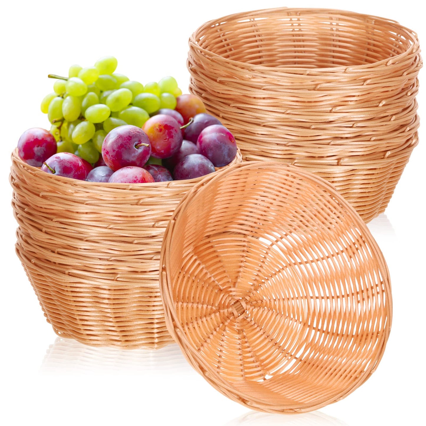 Zopeal 12 Pcs 7'' Woven Bread Baskets Bulk Plastic Round Woven Small Baskets for Gifts Empty Bread Serving for Food Fruit Easter Kitchen Restaurant Centerpiece Display Christmas