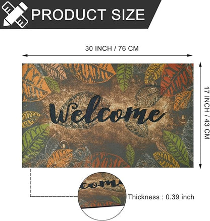 CHICHIC Door Mat Welcome Mat 17x 30 Inch Front Door Mat Outdoors for Home Entrance Outdoors Mat for Outside Entry Way Doormat Entry Rugs, Heavy Duty Non Slip Rubber Back Low Profile, Retro Leaves
