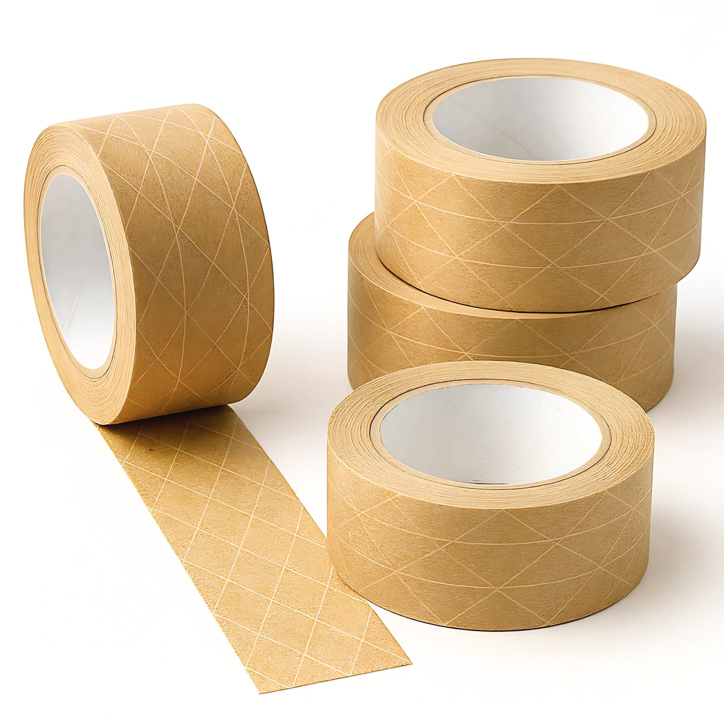 Elasticpack Heavy-Duty Packing Tape 4-Pack – Kraft Brown Paper Tape, Fiberglass Reinforced, Self-Sticking, No Water Needed, Strong Hold for Heavy Box Shipping & Packaging, 1.88" x 55 yd
