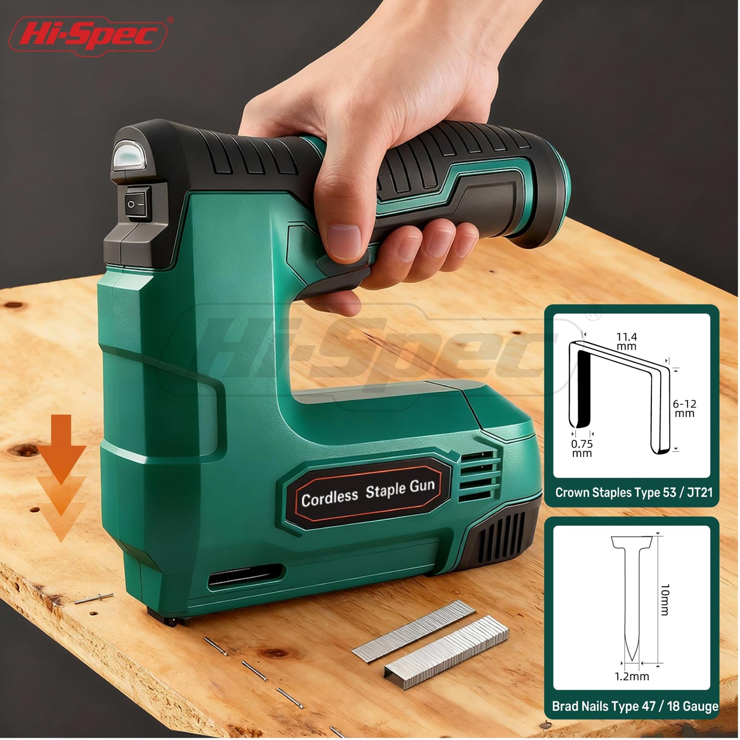 Hi-Spec 4V Cordless USB Staple Gun. Rechargeable Electric Compact Stapler & Brad Nailer Gun. Includes 2500pc Flat Crown Staples and Brad Nails Set for DIY, Crafts, Furniture and Carpentry