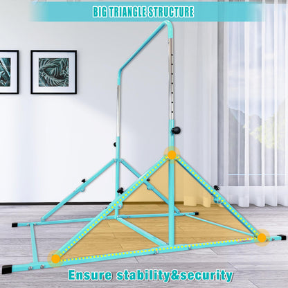 MARFULA Foldable Gymnastic Bar for Kids Ages 3-12, 9 Height Levels, 200 lbs Weight Capacity, 5 Ft Length Gymnastic Kip Bar with Mat, Gymnastic Equipment for Home and Gym Center Indoor Outdoor Use