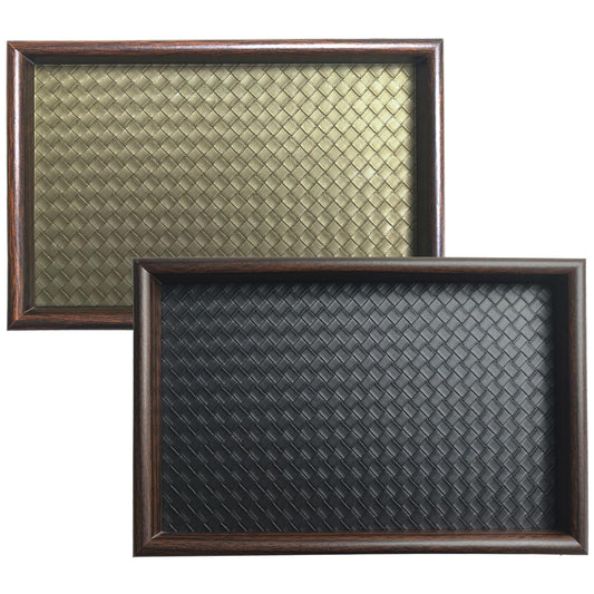 11.8x7.9 Desk Organizer Tray Wooden Storage with Leather Base, Versatile Tray Table for Nightstand Entryway Vanity Desktop(Black+Green)