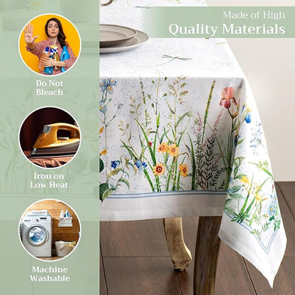 Maison d' Hermine Table Cloth Rectangle Table 100% Cotton 70 x 108 Inches Tablecloth Reusable Decorative for Dining Room, Farmhouse, Home, Party, Festive & Wedding Spring Summer - Fleurs De Mai