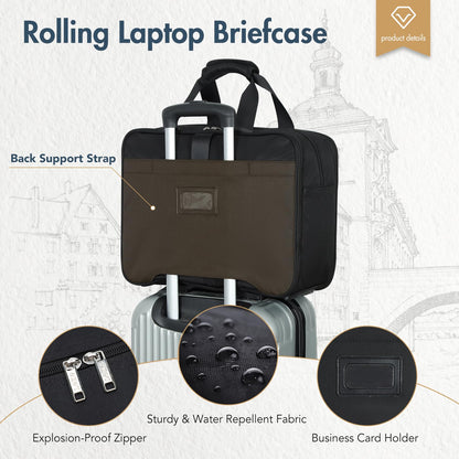 Lekebobor Rolling Laptop Bag - Rolling Laptop Briefcase on Wheels for Women/Men Fits Up to 15.6Inch Rolling computer Bags Water Resistant for Travel Work and Business (Blue)