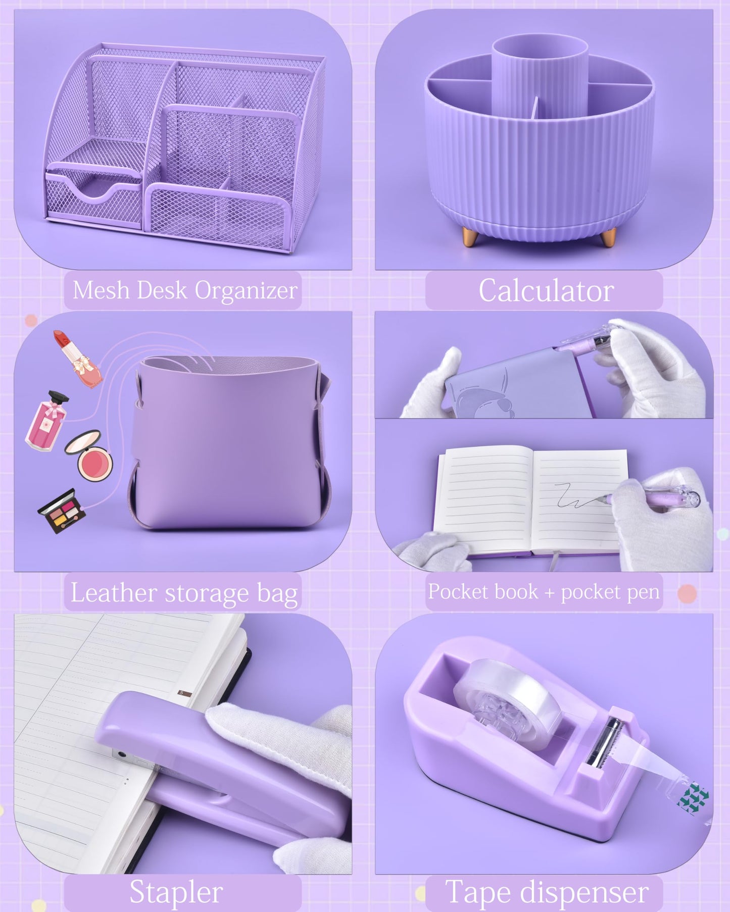 Vamrak Purple Desk Accessories and Organizers with Desk Organizer and 360°Rotating Pen Holder stapler Pen and a Lot of Office Purple Office Supplies Beautifully Presented in a Gift Box