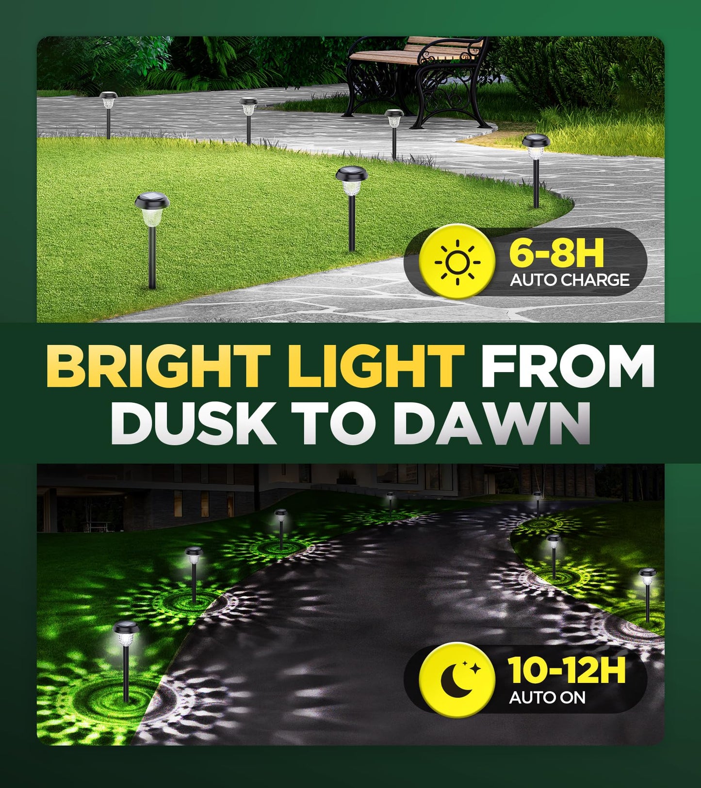 10 Pack Ultra Bright Solar Lights Outdoor Waterproof, from Dusk to Dawn Up to 12H Outdoor Solar Lights, Auto On/Off Solar Powered Garden Pathway Lights, Landscape Lighting Decorative for Yard, Patio