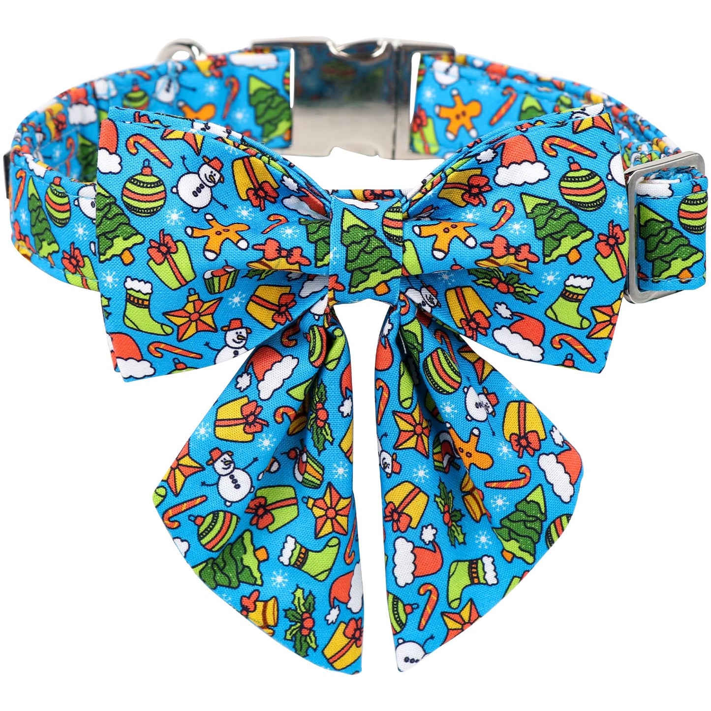 Maca Bates Christmas Blue Dog Collar with Sailor Bow Tie for Extra Small Girl Boy Dogs,Gingerbread,Christmas Tree,Hat Pattern, Adjustable Durable Collars,Winter for Male Female Puppy
