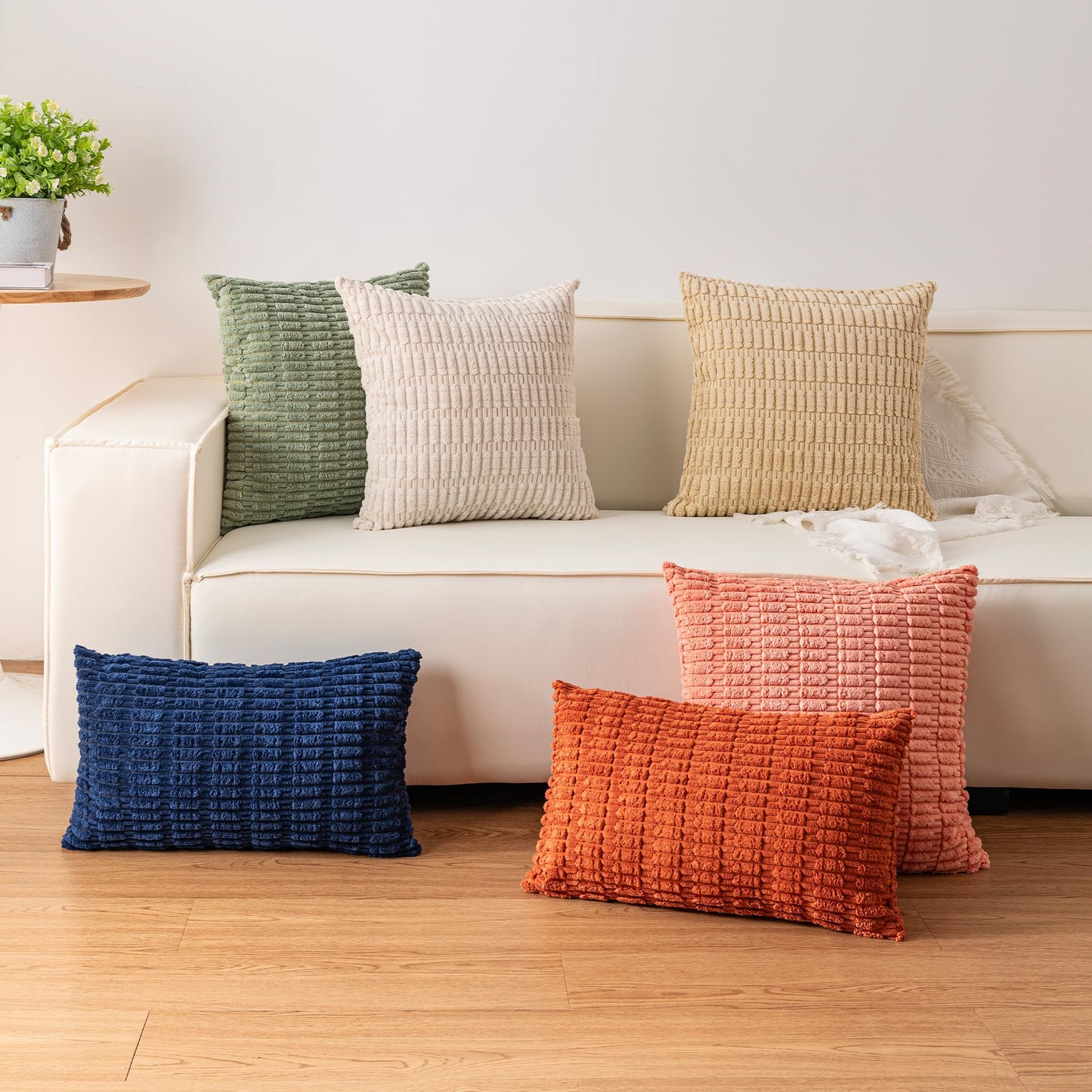 Aegero Pack of 2 Corduroy Decorative Throw Pillow Covers 18x18 Inch Soft Striped Pillow Covers Modern Farmhouse Home Decor for Sofa Living Room Couch Bed（Turquoise）