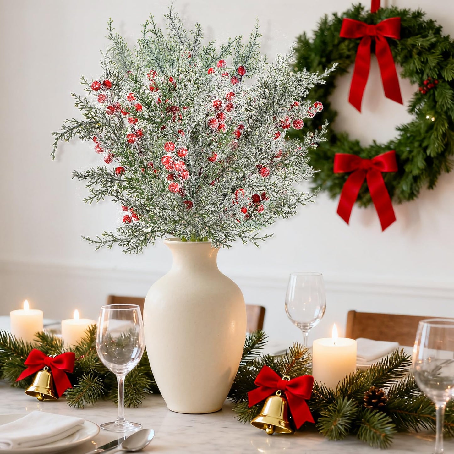 FloraSea 4 Pcs Christmas Picks, 17.5 Inch Artificial Christmas Flowers Picks Spray for Christmas Tree Wreath Floral Arrangement Vase Winter Holiday Season Décor