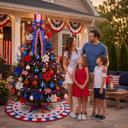 Teyva Daily 90 Pcs 4th of July Tree Decorations Kit, Patriotic Red White Blue Hanging Ornament, Tree Skirt, Topper Hat, Ball, Star Picks, Garland, Mini Flags, Flowers for Independence Day Party Decor