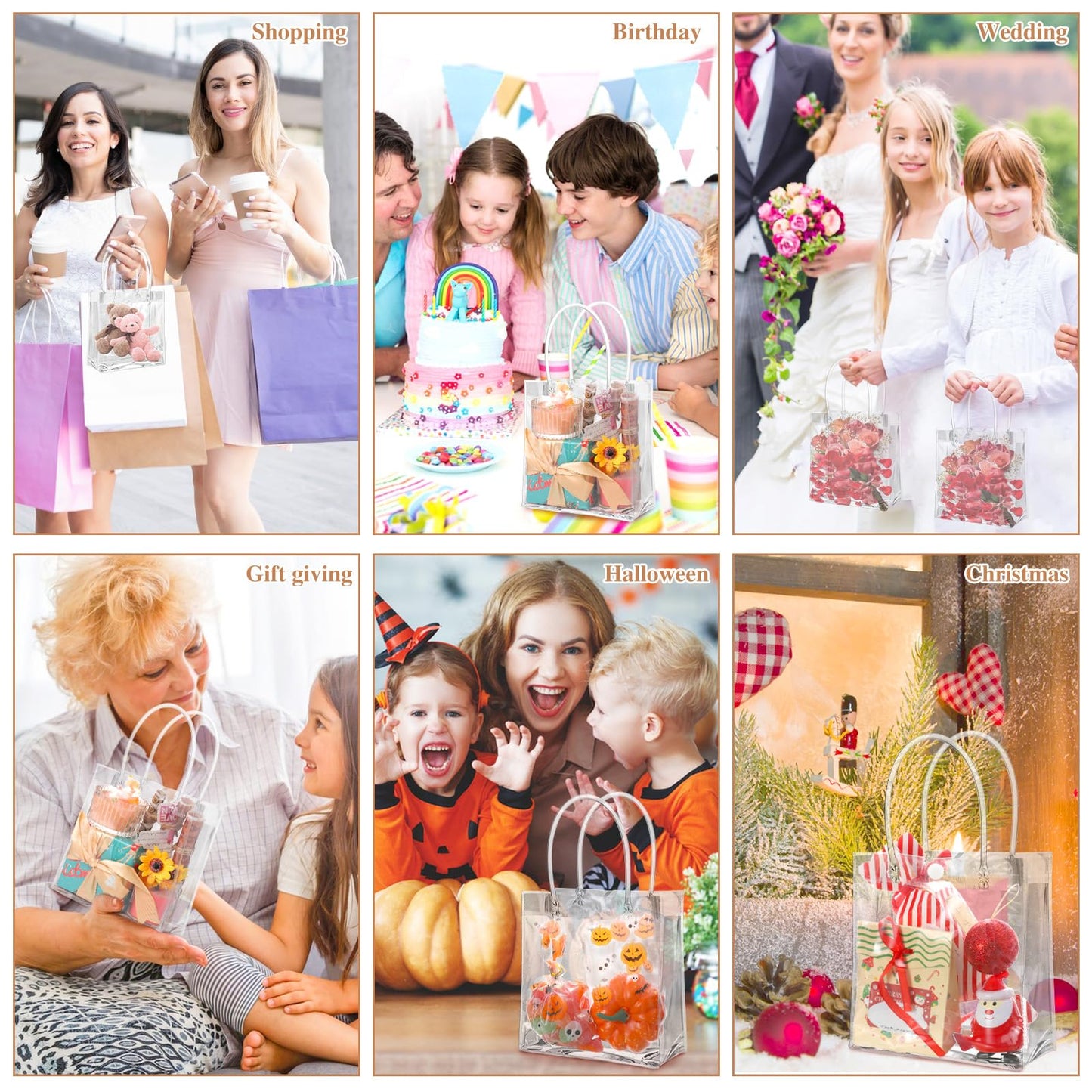 BESARME 60 Pack Clear Gift Bags with Handle, 6.3" x 5.9" x 2.8" Clear Bag Bulk Small Reusable Plastic Bag Gift Wrap Tote Bags for Graduation Wedding Baby Shower Birthday Party Favors