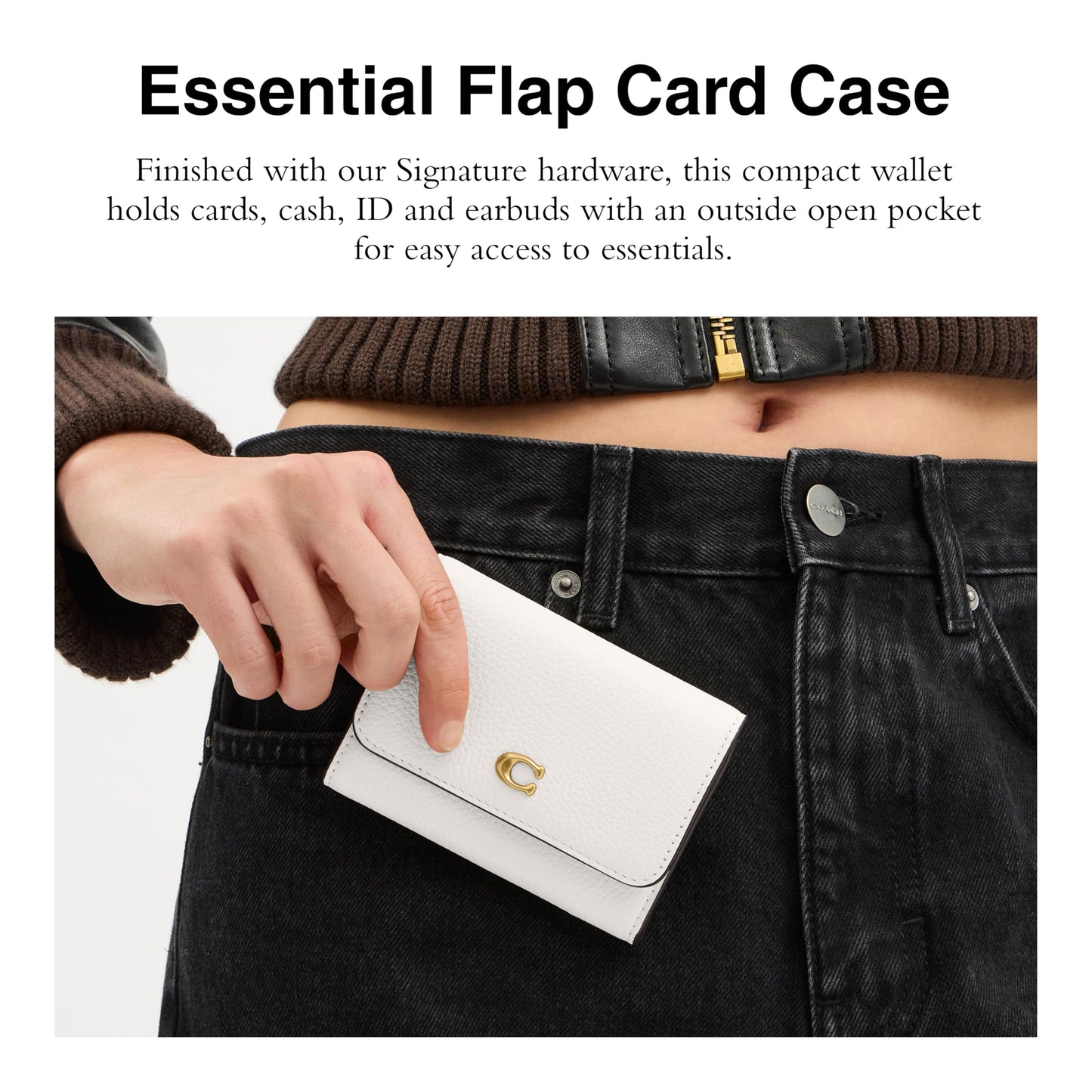 COACH Polished Pebble Leather Essential Flap Card Case