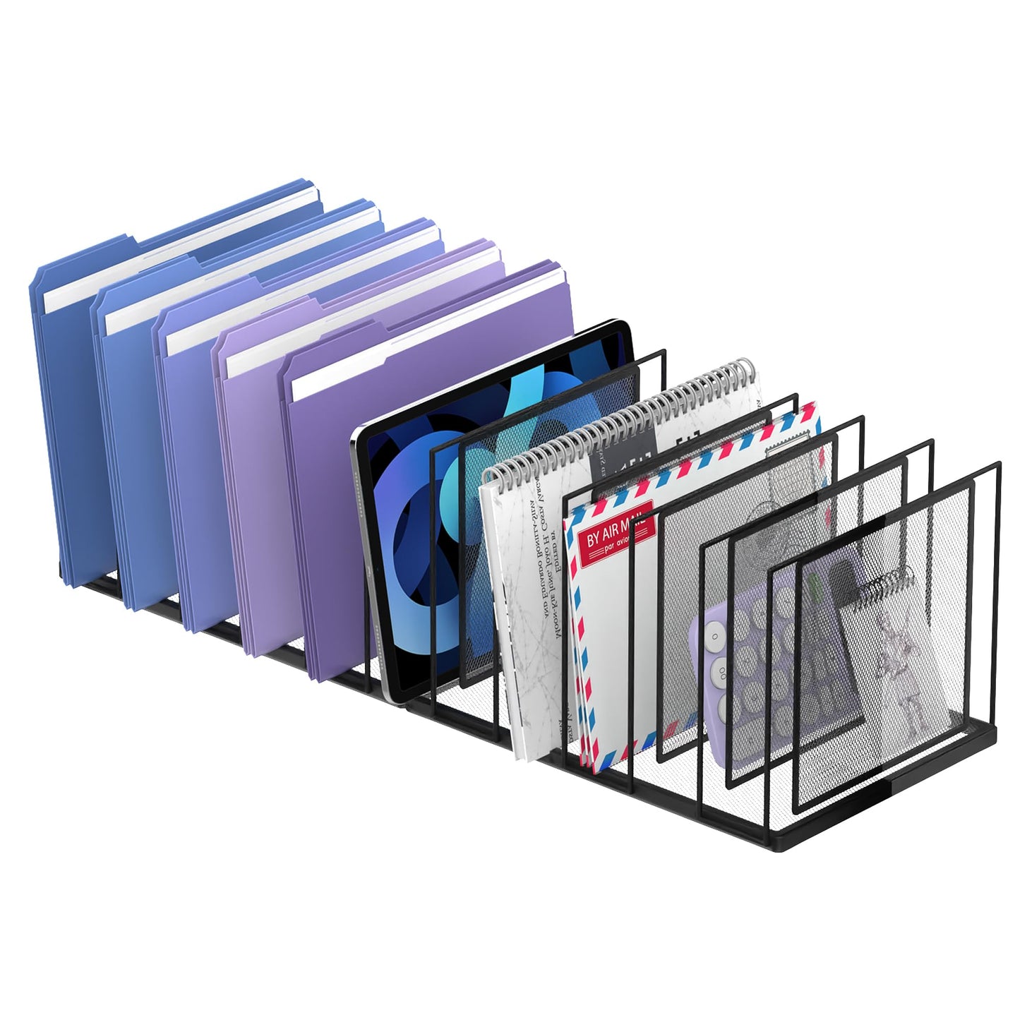 JMHUD File Organizer for Desk, 11-Section Vertical File Sorter, Paper Holder Organizer Standing Metal File Folder for Office Home Classroom, Black