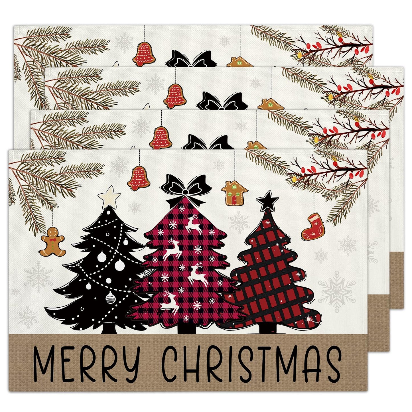 Christmas Tree Snowflakes Placemats Set of 4 Winter Gifts for Christmas Women Rustic Holiday Placemats Decor for Xmas Party Outdoor Home Kitchen Dining Recyclable Table Mats 12x18 inch - DH718