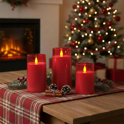 Raycare Independence Day Flameless Electronic Pillar Candles with Remote Timer- Battery Operated Realistic Flickering LED Fake Candle for 4th of July Patriotic Home Decor, Red,Set of 3(3"x4"5" 6")
