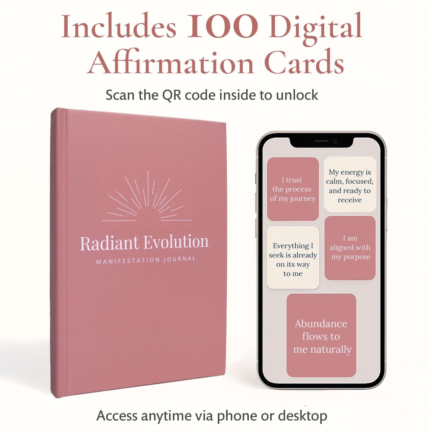 Manifestation Journal for Women - 12- Week Self Care Journal w/Vision Board, 100 Digital Affirmation Cards, Gratitude Prompts & Goal Setting, Meditation