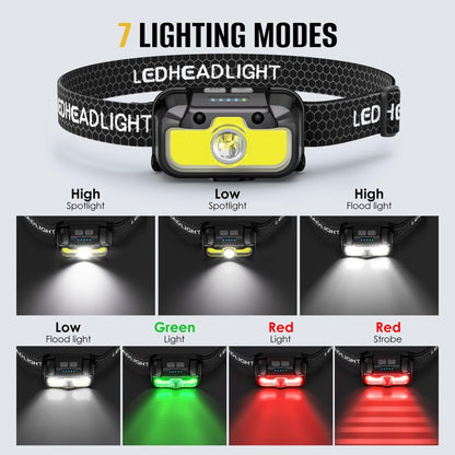 HOKOILN 3-Pack LED Headlamp Rechargeable with Green & Red Light -1300 Lumen Ultra-Bright Flashlight Headlight for Camping, Running, Hiking, Fishing - Waterproof with 7 Modes