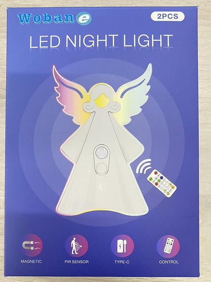 WOBANE 2PCS Night Lights Motion Sensor,Rechargeable LED Light with Remote,18 Colors Dimmable RGB Night Lamp,Battery Operated Touch LED Lighting for Kids,Stairs,Bedroom,Hallway,Gifts