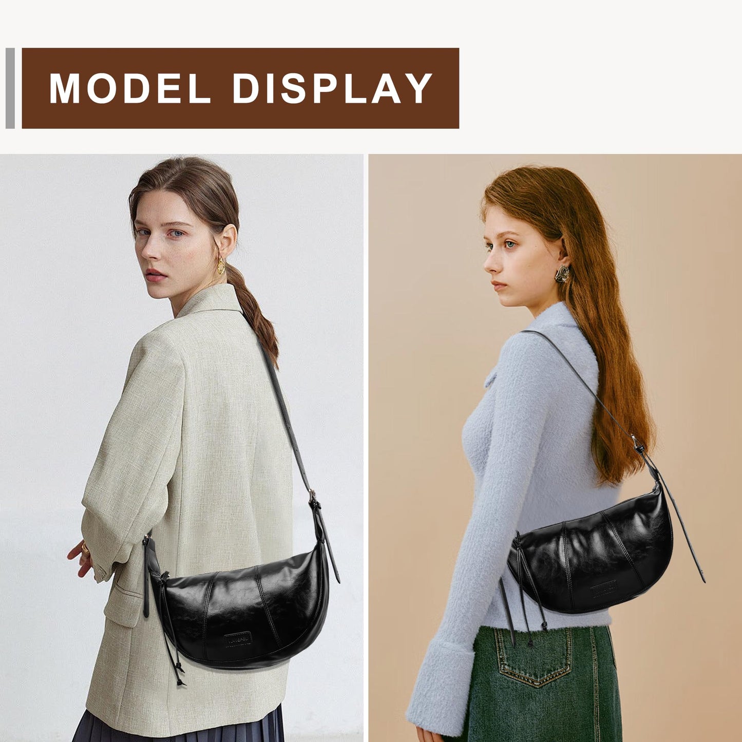 Small Crescent Crossbody Bags for Women Vegan Leather Womens Purse Hobo Shoulder Sling Bag Handbag with Adjustable Strap Daily Bag